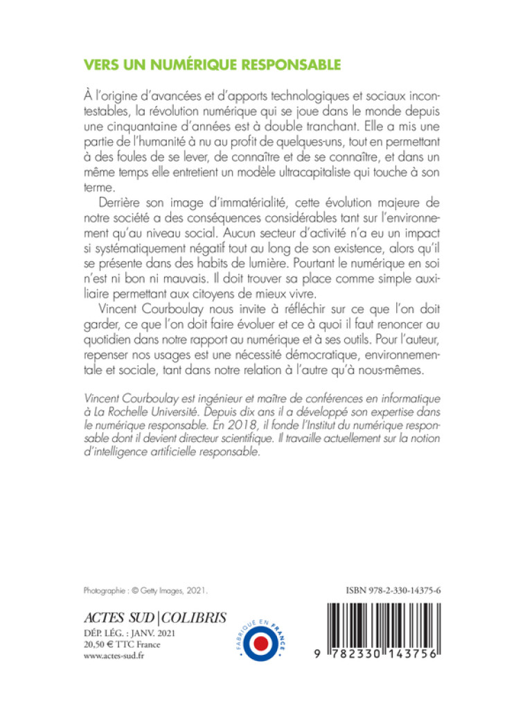 Vers un numérique responsable - Vincent Courboulay - ACTES SUD