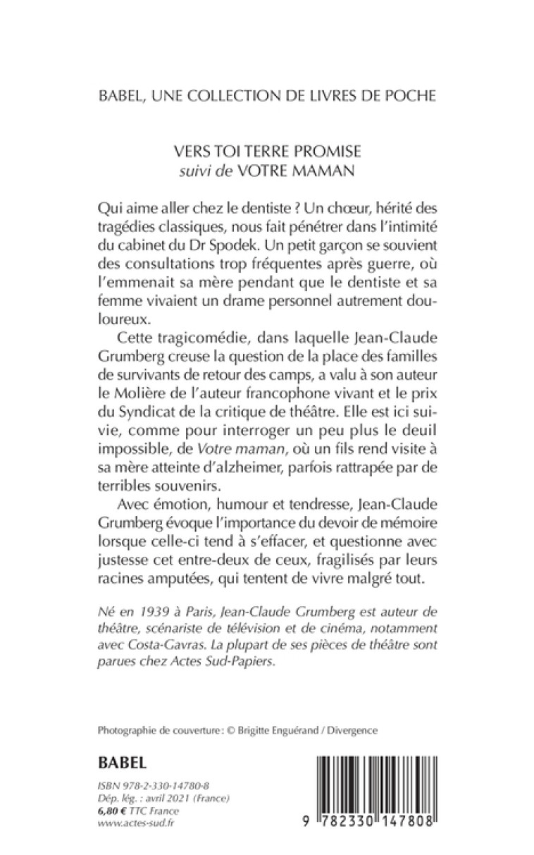 Vers toi Terre promise - Jean-Claude Grumberg - ACTES SUD