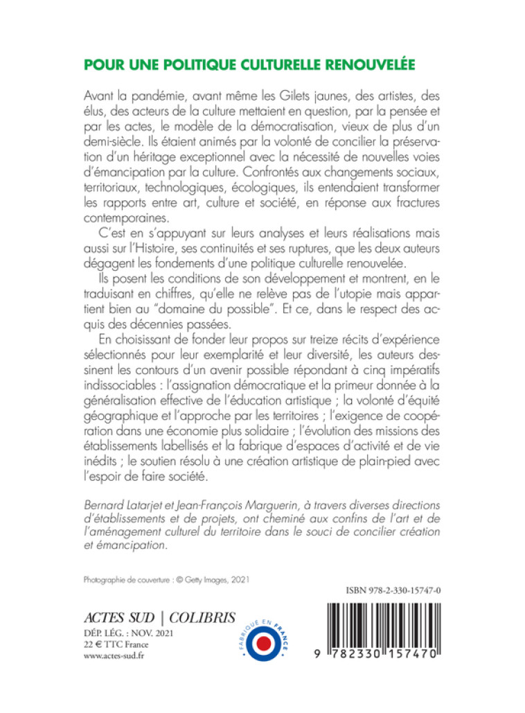 Pour une politique culturelle renouvelée - Bernard Latarjet - ACTES SUD