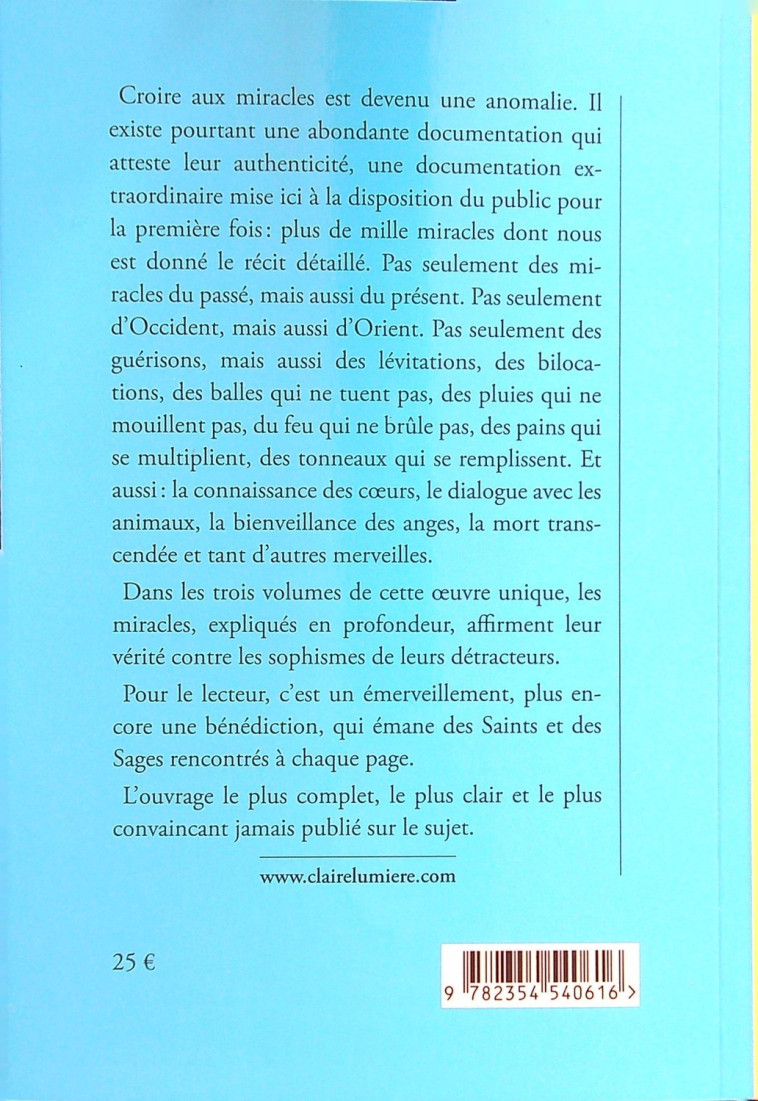 Le Trésor des Miracles Tome 2 - Christianisme et bouddhisme - 1000 miracles d'hier et d'aujourd'hui - Léon d'Armani - CLAIRE LUMIERE