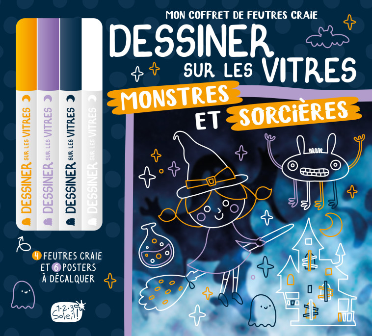 MON COFFRET DE FEUTRES CRAIE - DESSINER SUR LES VITRES MONSTRES ET SORCIÈRES -  Atelier Cloro - 1 2 3 SOLEIL