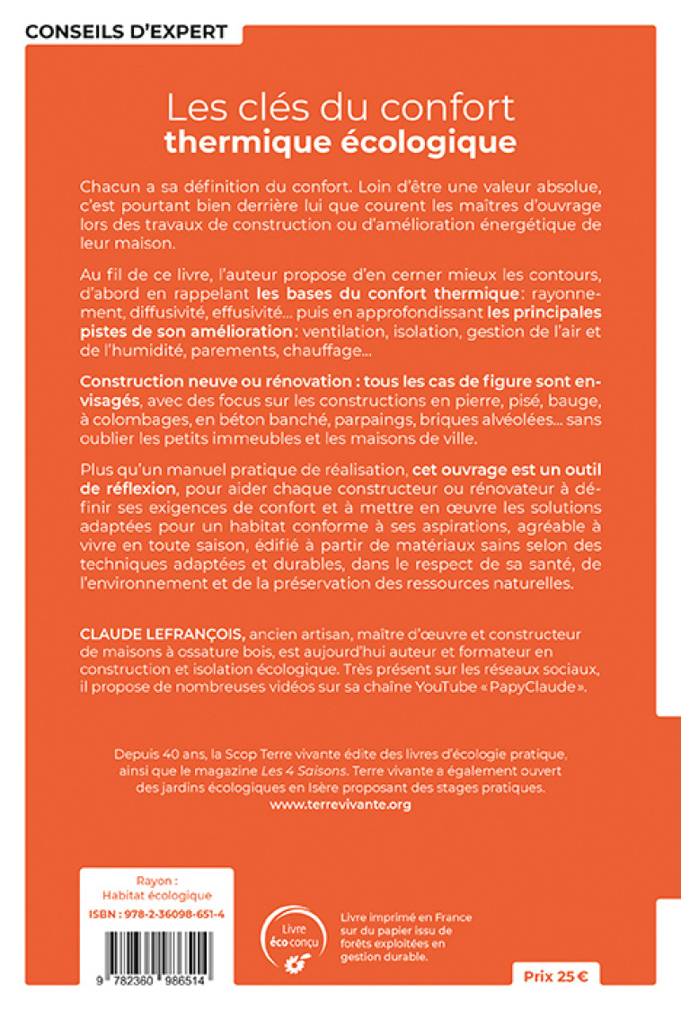 Les clés du confort thermique écologique - Claude Lefrançois - TERRE VIVANTE