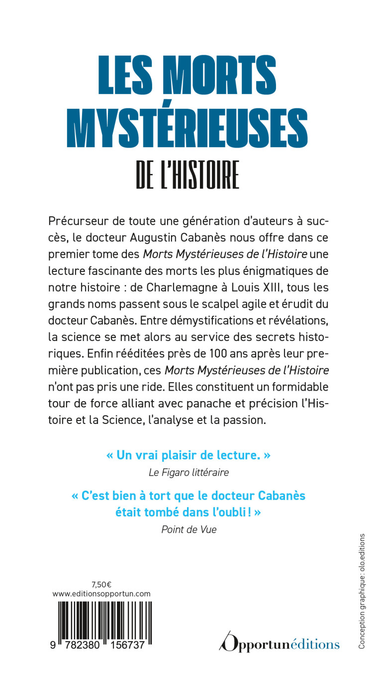 Les Morts mystérieuses de l'Histoire - Augustin Cabanès - OPPORTUN