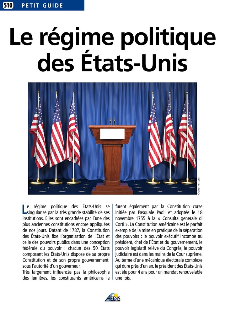 LE RÉGIME POLITIQUE DES ETATS-UNIS -  Collectif - AEDIS