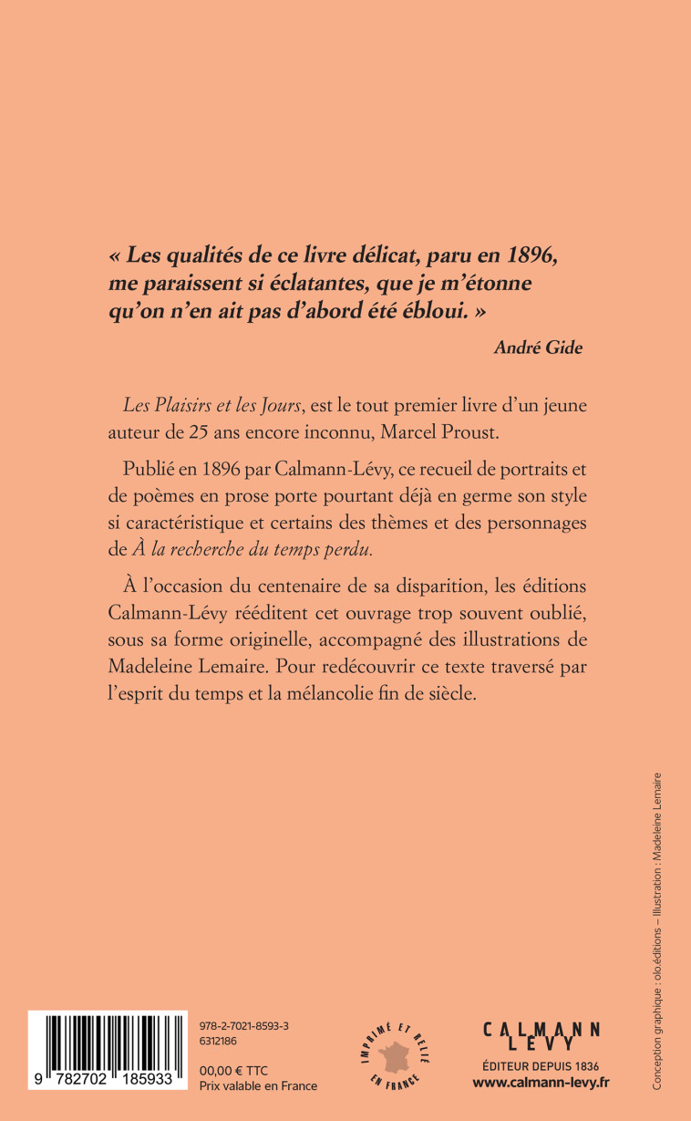 Les Plaisirs et les Jours - Marcel Proust - CALMANN-LEVY