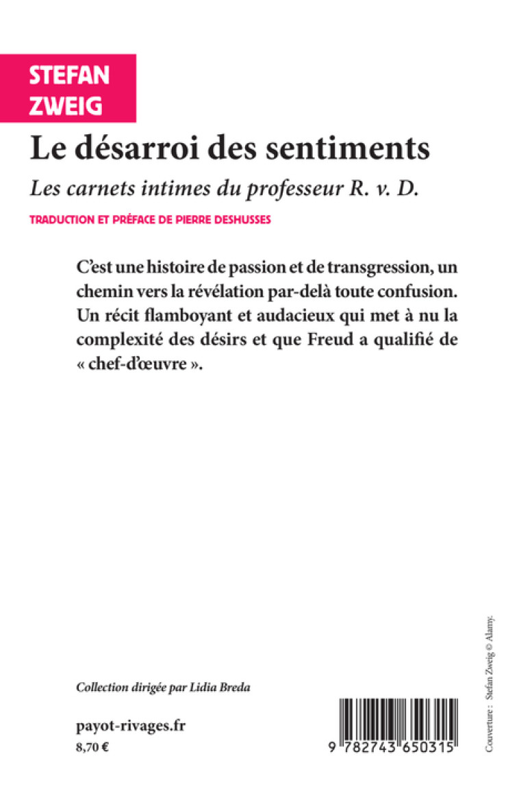 Le désarroi des sentiments - Stefan Zweig - RIVAGES