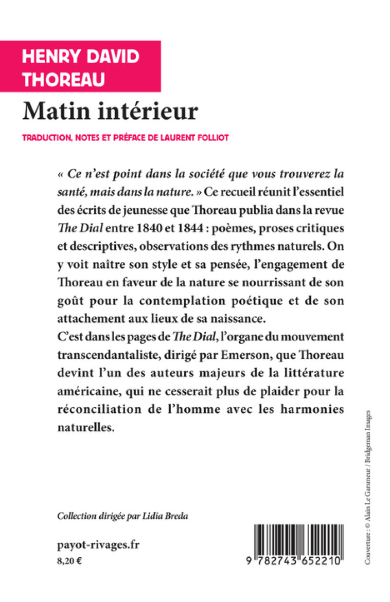 Matin intérieur - Henry David Thoreau - RIVAGES