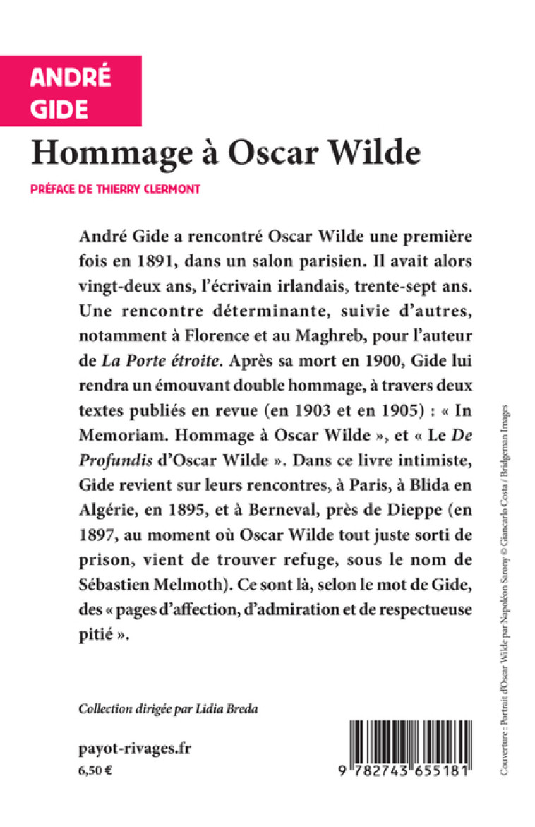 Hommage à Oscar Wilde - André GIDE - RIVAGES