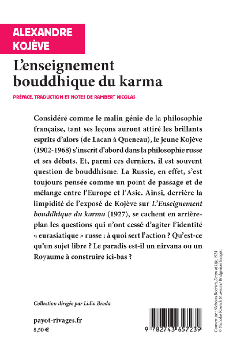 L'enseignement bouddhique du karma - Alexandre Kojève - RIVAGES