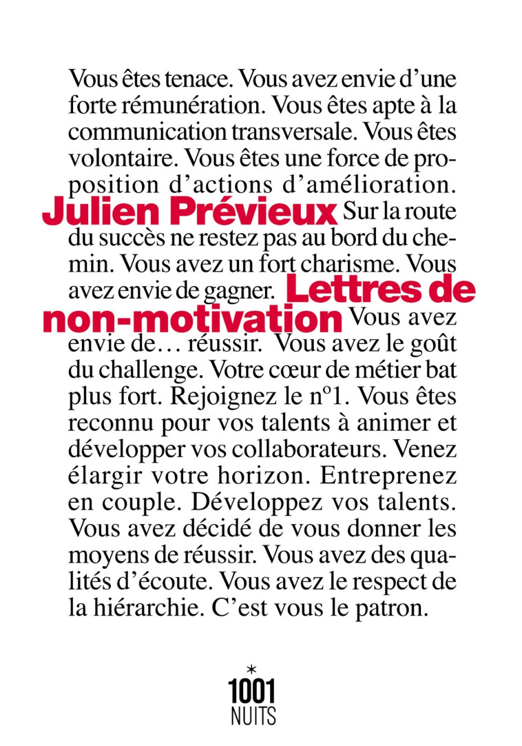 Lettres de non-motivation - Julien Prévieux - 1001 NUITS