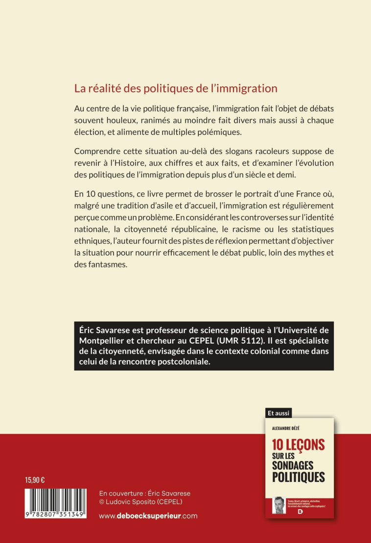 10 questions sur l’immigration en France - Éric Savarese - DE BOECK SUP