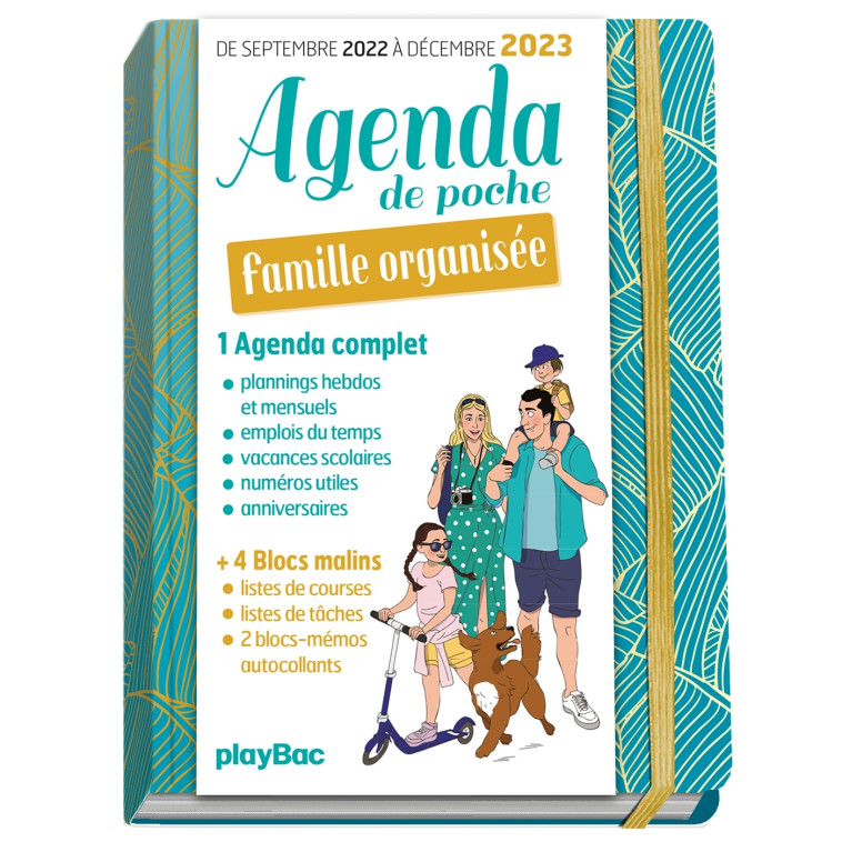 Agenda de poche 2023 de la famille organisée - bleu (de sept. 2022 à déc. 2023) -  Playbac Éditions - PLAY BAC