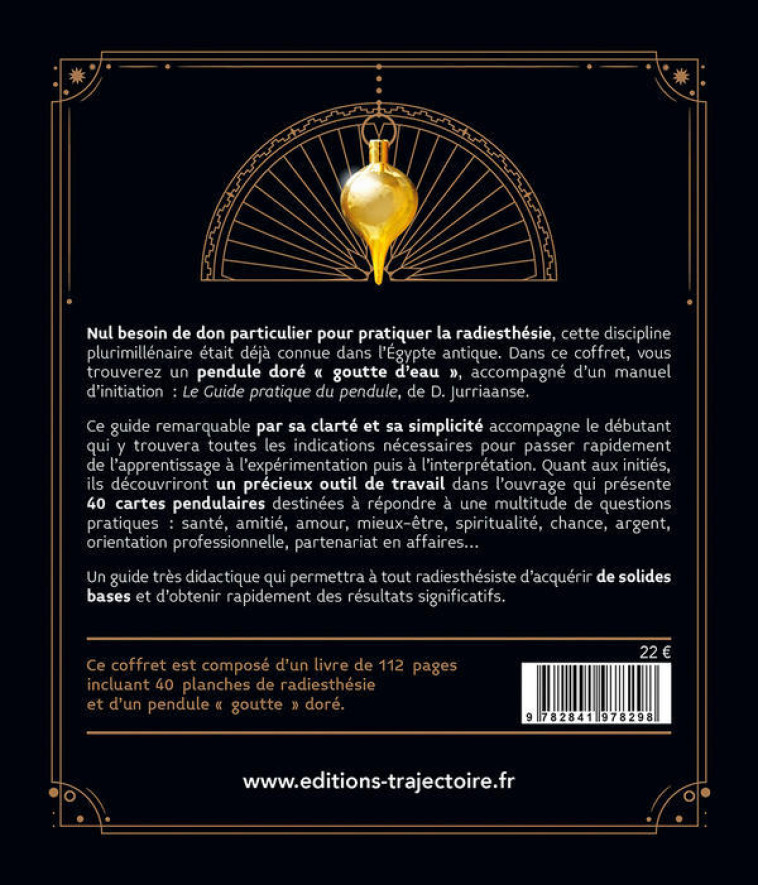 Le pendule - le livre d'initiation & le pendule goutte doré - D. Jurriaanse - TRAJECTOIRE