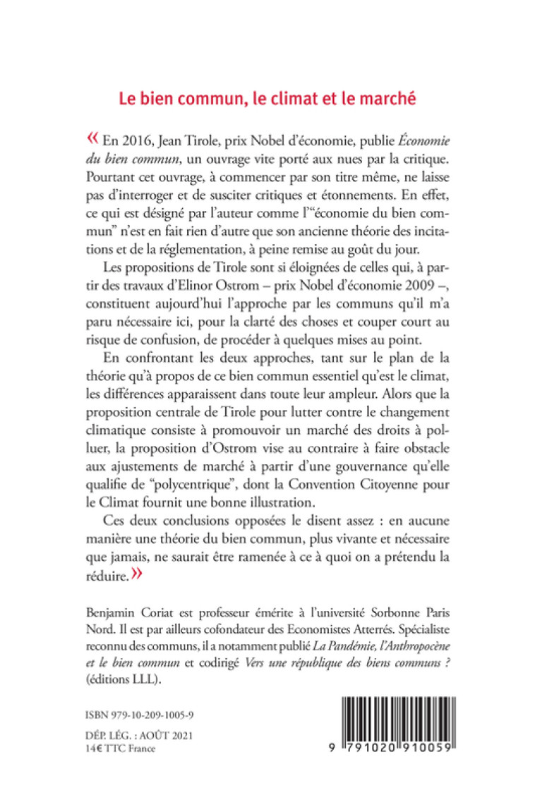 Le bien commun, le climat et le marché - Benjamin Coriat - LIENS LIBERENT