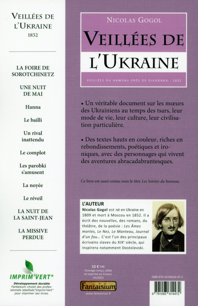 Veillées de l'Ukraine - Veillées du hameau près de Dikagnka - 1832 - Nicolas GOGOL - FANTAISIUM