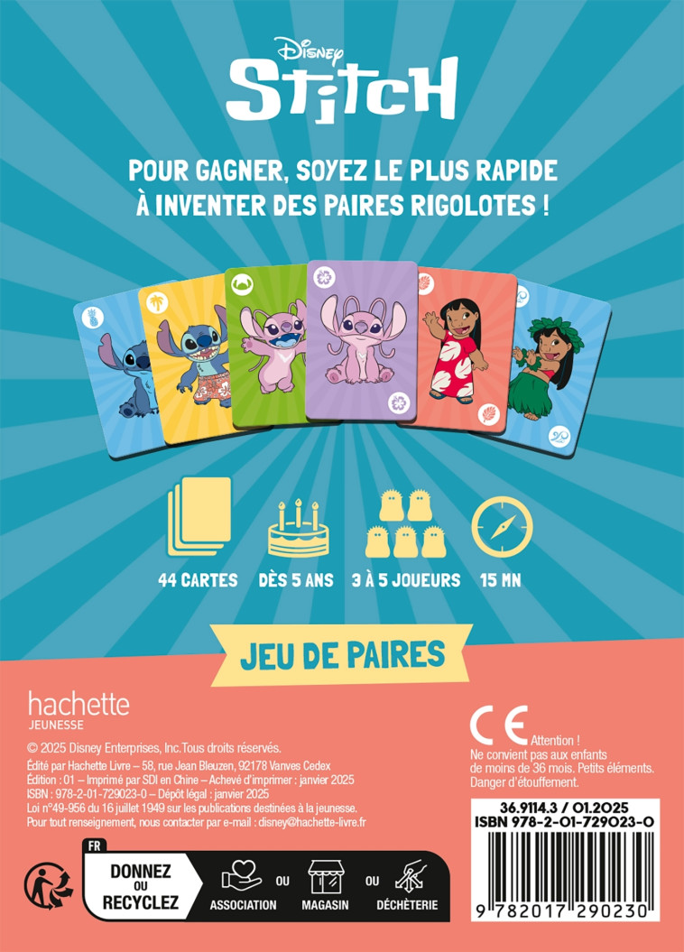 STITCH - Jeu de cartes - Les Deux font la paire -  - DISNEY HACHETTE