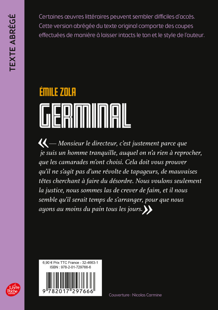 Germinal - Édition abrégée - Émile Zola - POCHE JEUNESSE