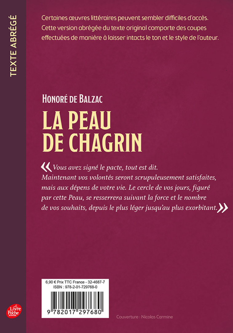 La peau de chagrin - Édition abrégée - Honoré de Balzac - POCHE JEUNESSE