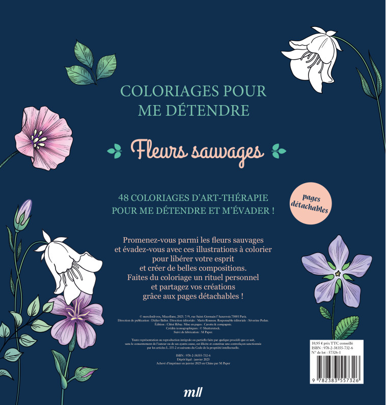 Fleurs sauvages - Coloriages pour me détendre -  Collectif - MERCILESLIVRES