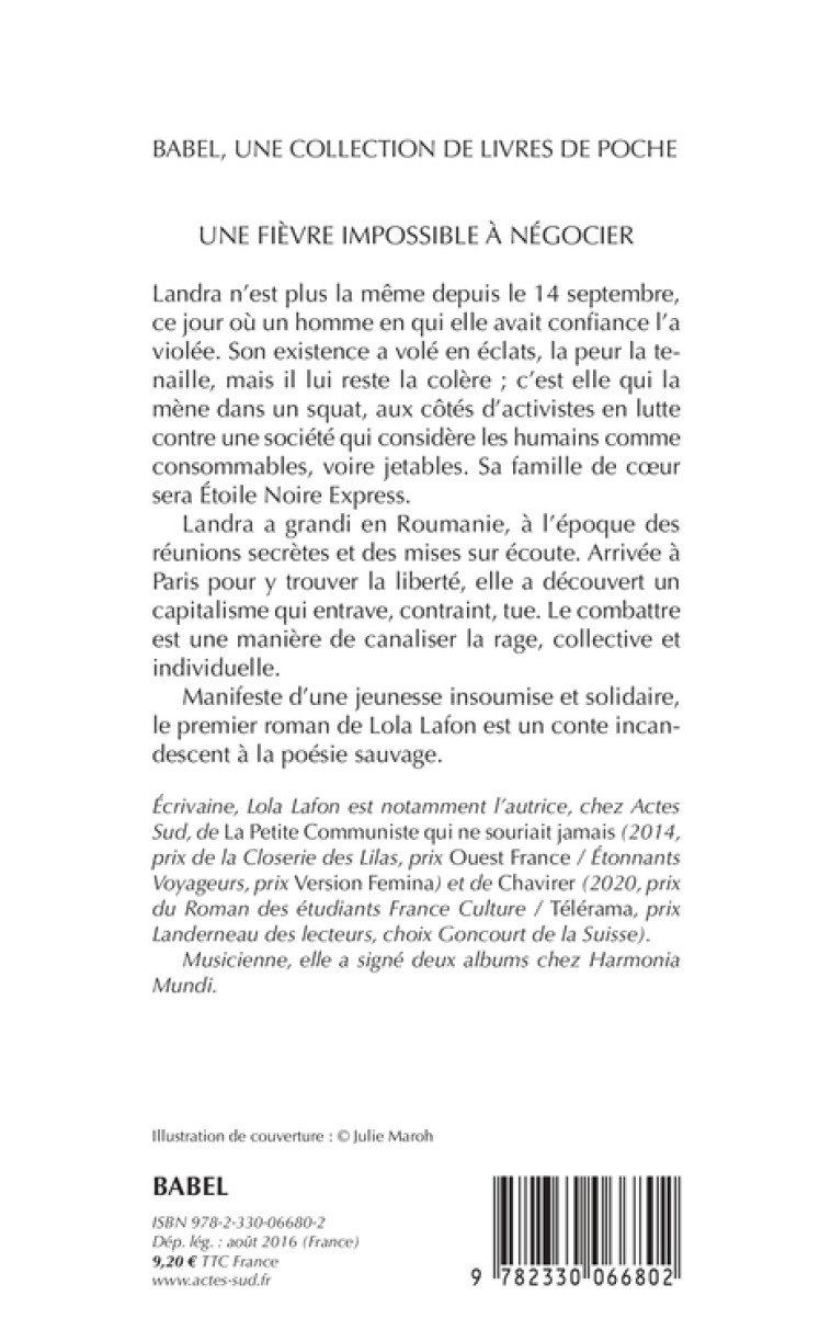 Une fièvre impossible à négocier - Lola Lafon - ACTES SUD