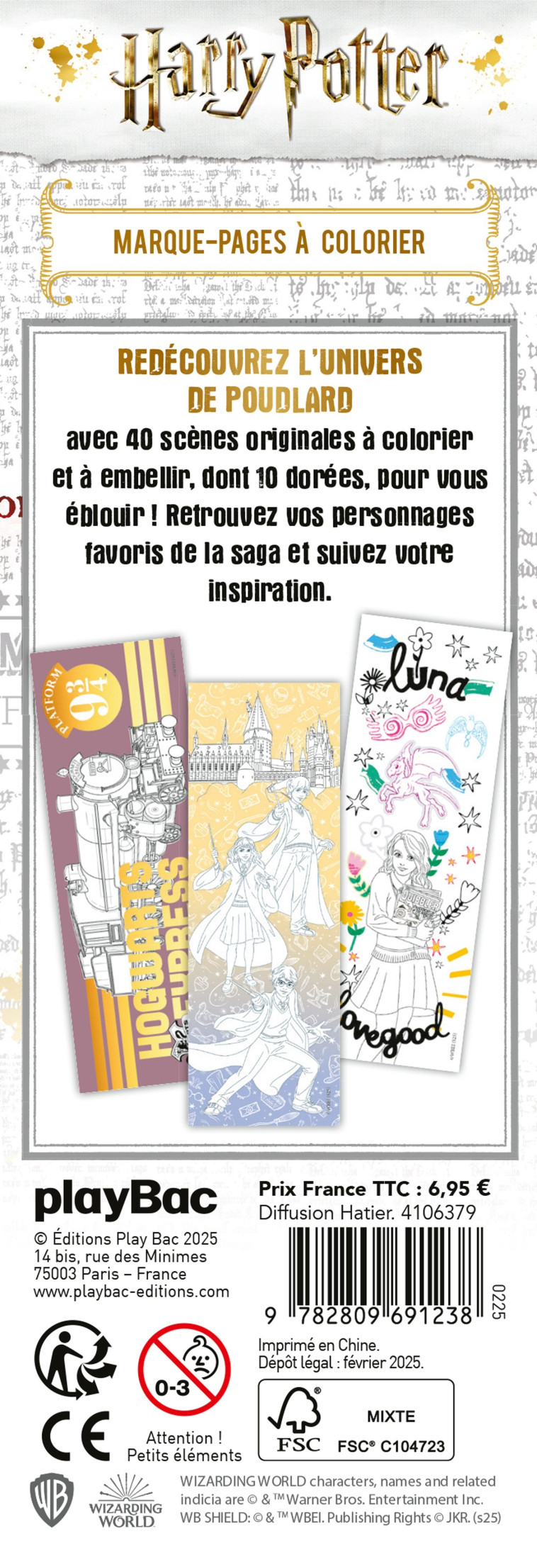 Harry Potter - Marque-pages brillants à colorier -  Playbac Éditions - PLAY BAC