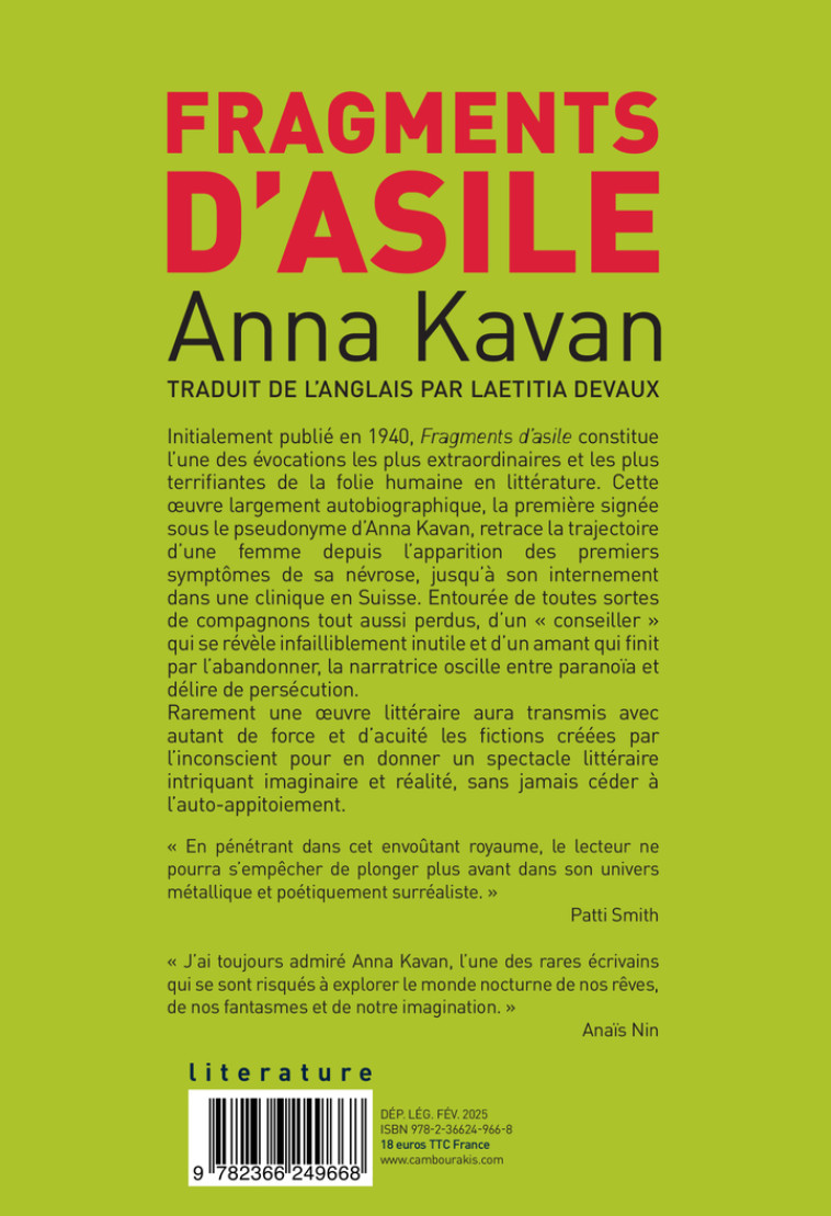 Fragments d'asile - Anna Kavan - CAMBOURAKIS