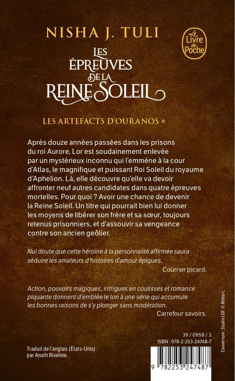 Les Epreuves de la Reine Soleil (Les artefacts d'Ouranos, Tome 1) - Nisha J. Tuli - LGF