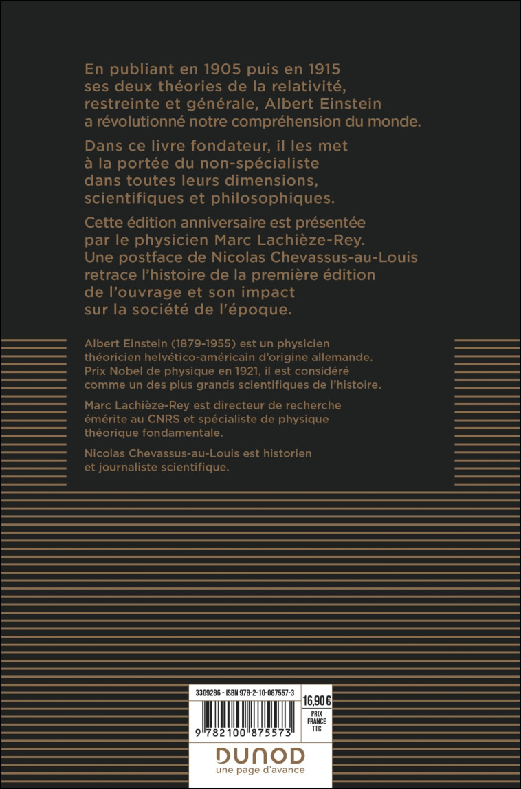 La théorie de la relativité restreinte et générale-édition anniversaire - Albert Einstein, Marc Lachièze-Rey, Nicolas Chevassus-Au-Louis - DUNOD