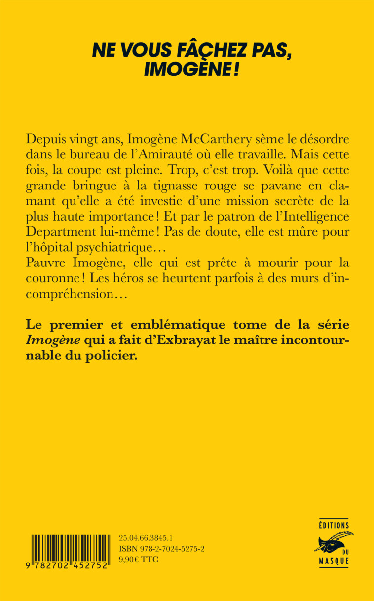 Ne vous fâchez pas, Imogène ! (Collection Le meilleur du Masque) - Charles Exbrayat - ED DU MASQUE