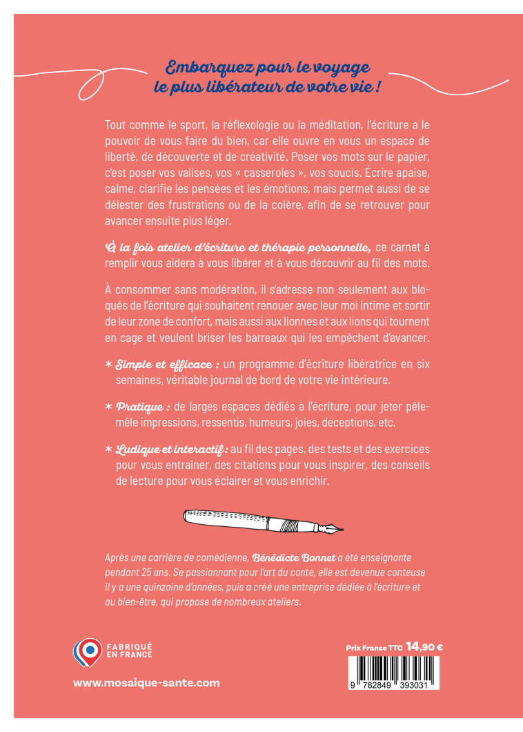 Mon carnet d'écriture-thérapie - Bénédicte Bonnet - MOSAIQUE SANTE