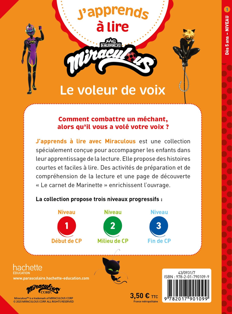 Miraculous Première lecture CP niveau 1 - Le voleur de voix - ALBERTIN ISABELLE - HACHETTE EDUC