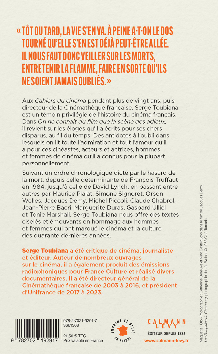 On ne connaît du film que la scène des adieux - TOUBIANA SERGE - CALMANN-LEVY
